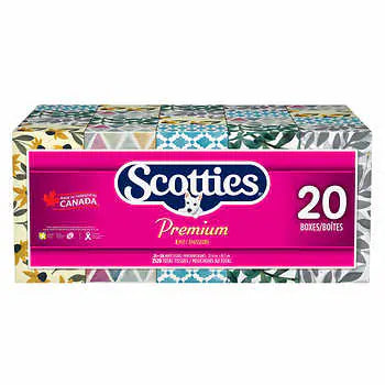 Scotties Premium Facial Tissue, Soft & Strong, Hypoallergenic and Dermatologist Tested, 20-pack