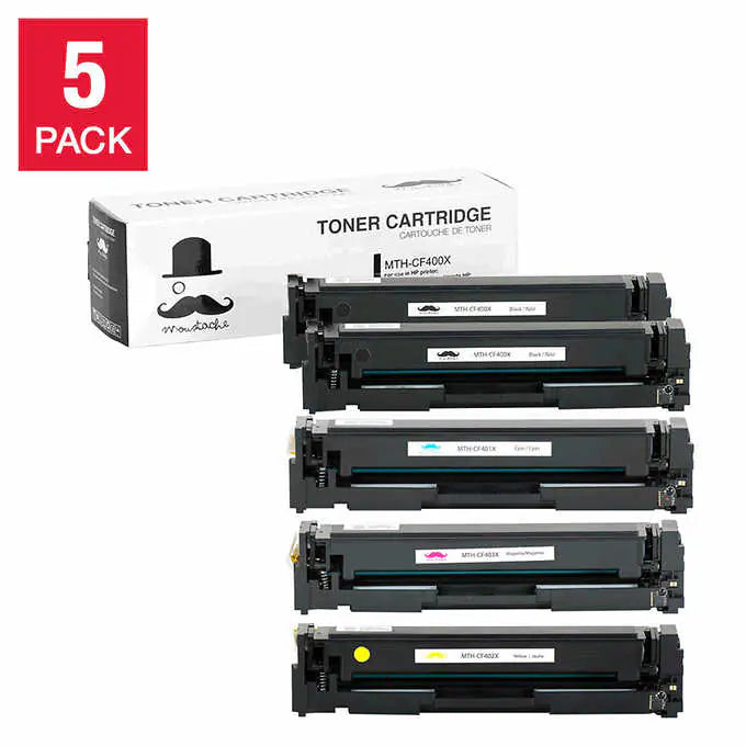 Moustache Compatible HP 201X (CF400X) Black and (CF401X, CF402X, CF403X) Tri-Colour Toner Cartridge 5-pack