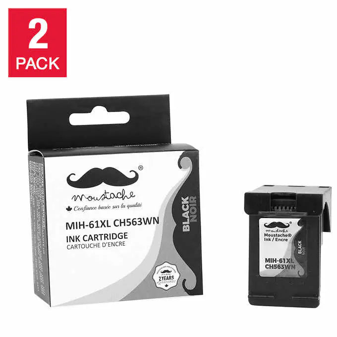 Moustache Remanufactured HP 61XL (HP61XL) CH563WN Black Ink Cartridge High Yield 2-pack