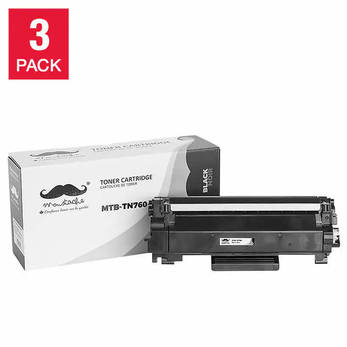 Moustache Compatible Brother TN-760 Black Toner Cartridge High Yield With Chip 3-pack (TN760)