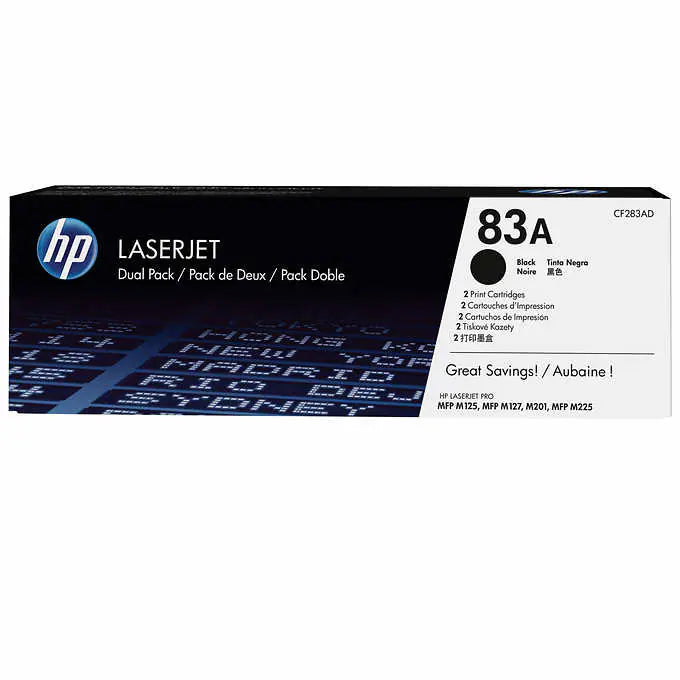 HP 83A (CF283AD) Black Original LaserJet Toner Cartridges, 2-pack