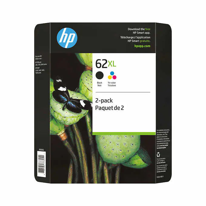 HP 62XL Black and Tri-Color High Yield Original Ink Cartridges (F6U02BN) Combo pack