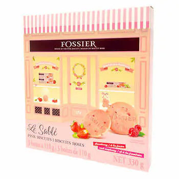 Fossier Le Sablé Pink Biscuits, Strawberry and Raspberry, 3 × 110 g