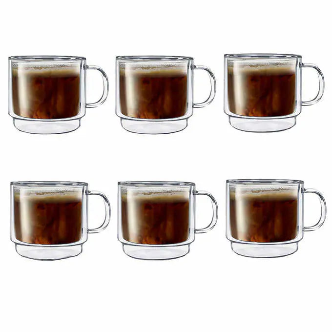 Double Wall Stackable Coffee Mugs 450ml, 6-Piece