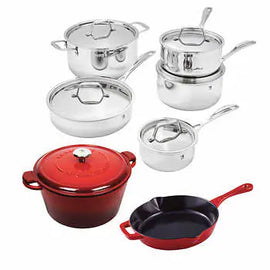 HENCKELS Clad Stainless Steel and Cast Iron Cookware Set,13-piece