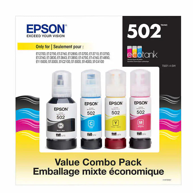 Epson T5021 EcoTank Black and Tri-color Ink Bottle Combo Pack