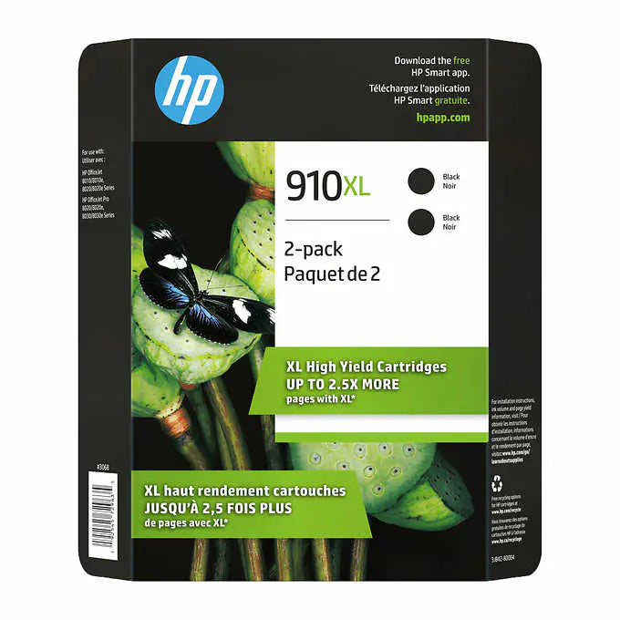 HP 910XL High Yield Black Original Ink Cartridge (3JB42BN) Twin-pack