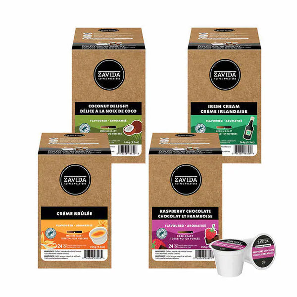 Zavida Dessert Tasters Variety Pack Fairtrade Coffee K-Cup Pods, 96- count