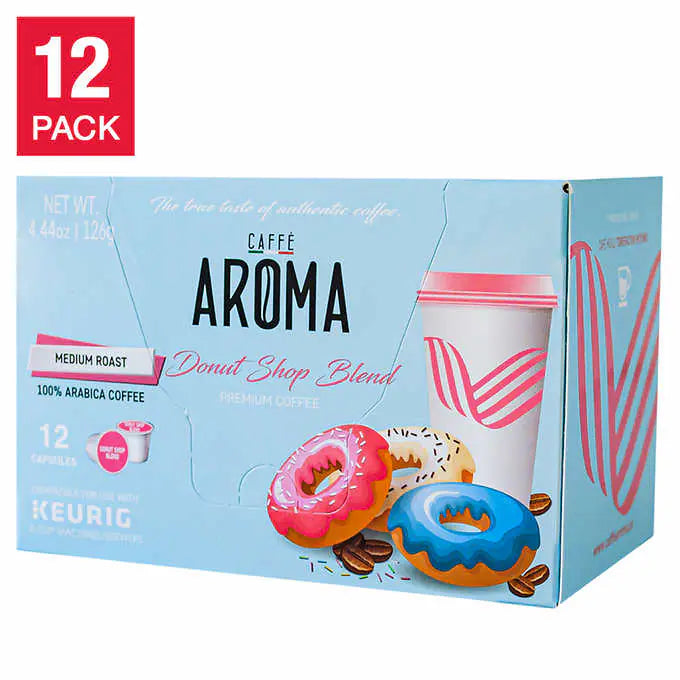 Caffe Aroma Donut Shop Coffee Fairtrade K-Cup Pods, 144-count