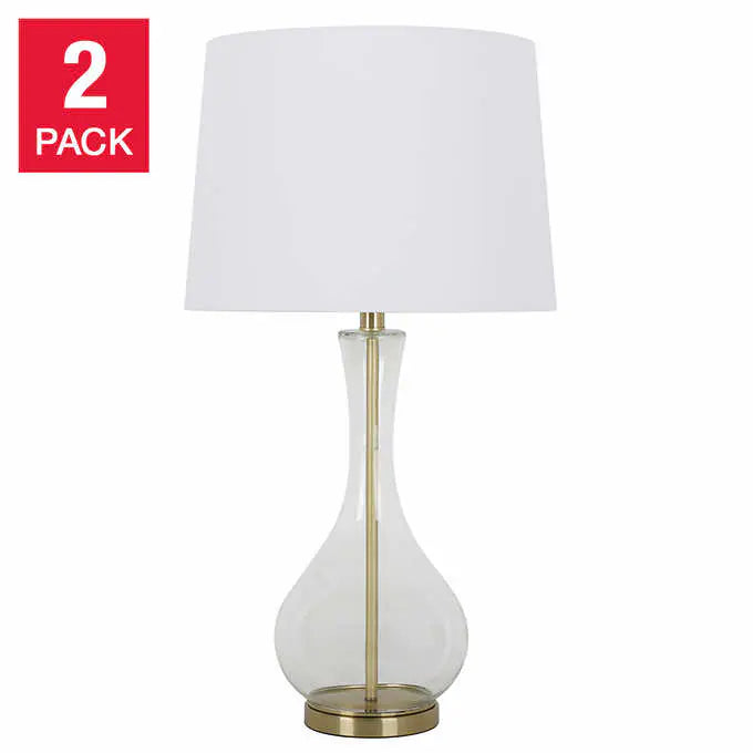 Glass Table Lamp with Brushed Brass, 2-pack