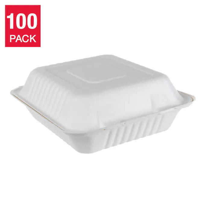 iEco 8” x 8” Hinged Bagasse Containers 100-pack