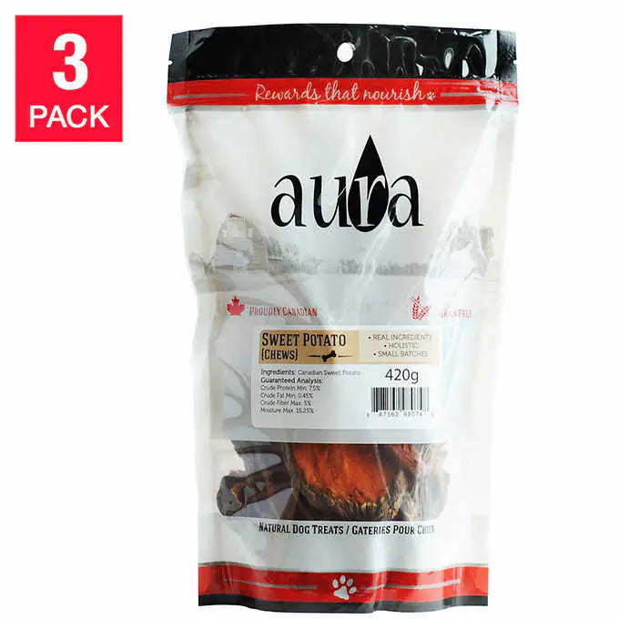 Aura Sweet Potato Chews Dog Treats, 3 x 420 g (14.8 oz)