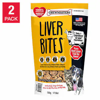 Chewmasters Freeze Dried Liver Bites Dog Treats, 2 x 500g (17.6 oz)