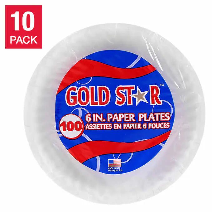 Gold Star Paper Plates 6 in. Uncoated, 10 x 100 plates