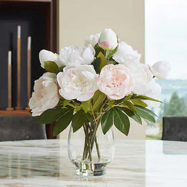 Faux 45.7 cm (18 in.) Peony Floral Arrangement with Glass Vase