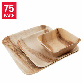 Ecodinnerware Variety Pack Disposable Palm Leaf Plates and Bowls, 75-pack