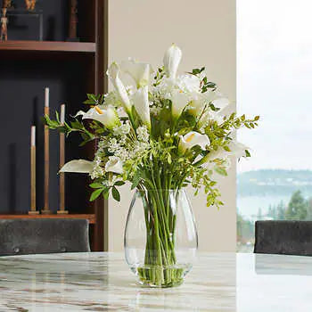 Faux 60.9 cm (24 in.) Calla Lilly Floral Arrangement with Glass Vase