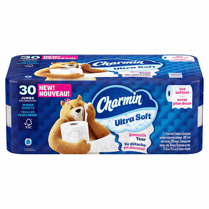 Charmin Ultra Soft Toilet Paper Jumbo Rolls, 30 x 200 Sheets