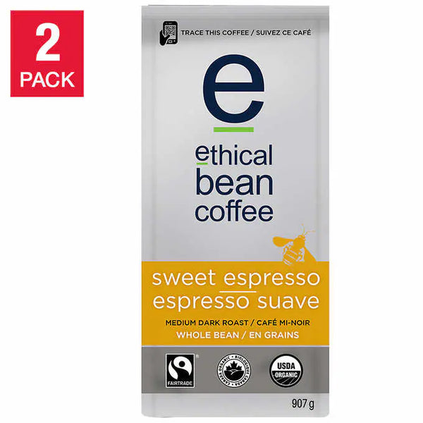 Ethical bean coffee Sweet Espresso Medium Dark Roast Whole Bean Coffee, 2 × 907 g