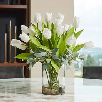 Faux 52.1 cm (20.5 in.) Mixed Tulip Floral Arrangement with Glass Vase