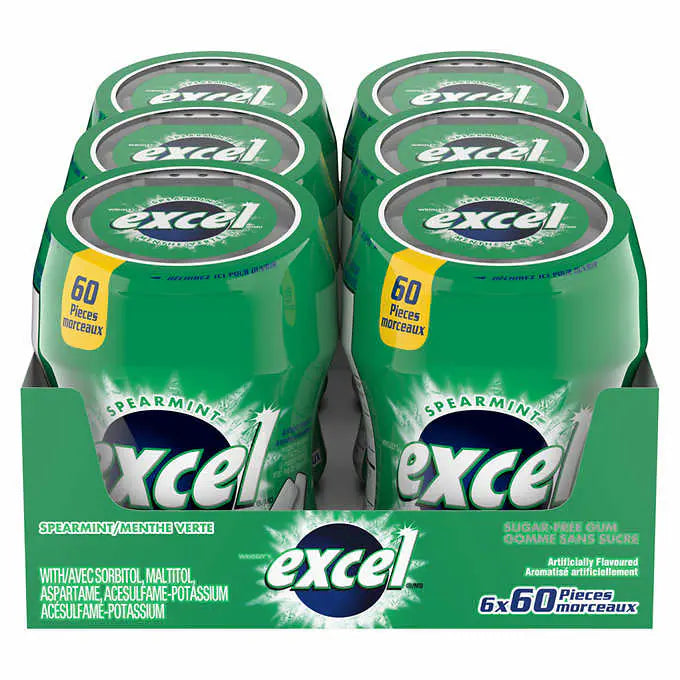 Excel Sugar-Free Spearmint Gum, 6 × 60 pieces