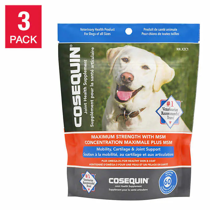 Cosequin Maximum Strength with MSM Plus Omega-3’s Joint Health Supplement for Dogs 3 x 60 Soft Chews