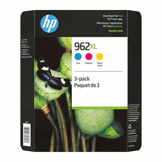 HP 962XL Cyan, Magenta and Yellow High Yield Original Ink Cartridges (3JB36BN) Combo-pack